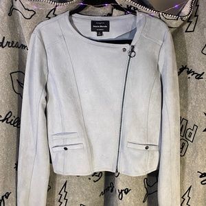 2 Free Gifts! Haute Monde size lrg light blue zippered faux suede Moto jacket